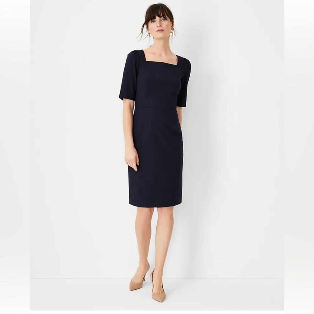 NWT $159 ANN TAYLOR Elbow sleeve square neck seasonless stretch dress sz 6